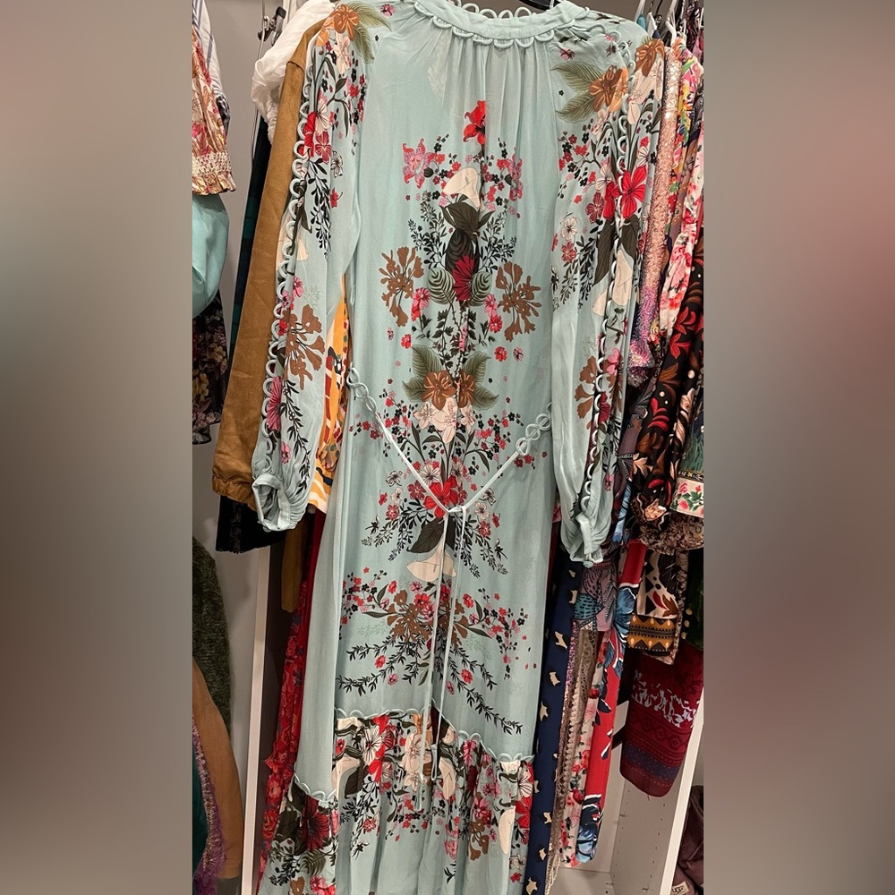 NWT Farm Rio Blue Beauty Bouquet Long Sleeve Maxi Dress small. Feminine, floral - Picture 7 of 9